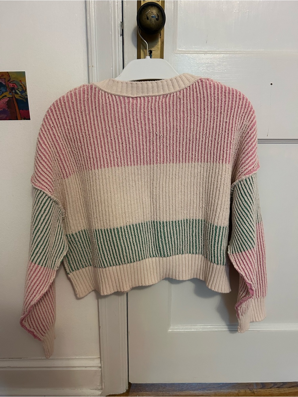 Altar'd State Pink, Cream & Green Striped Cropped Sweater - Picture 2 of 4